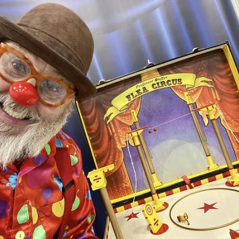 Davy Bubbles with his flea circus prop