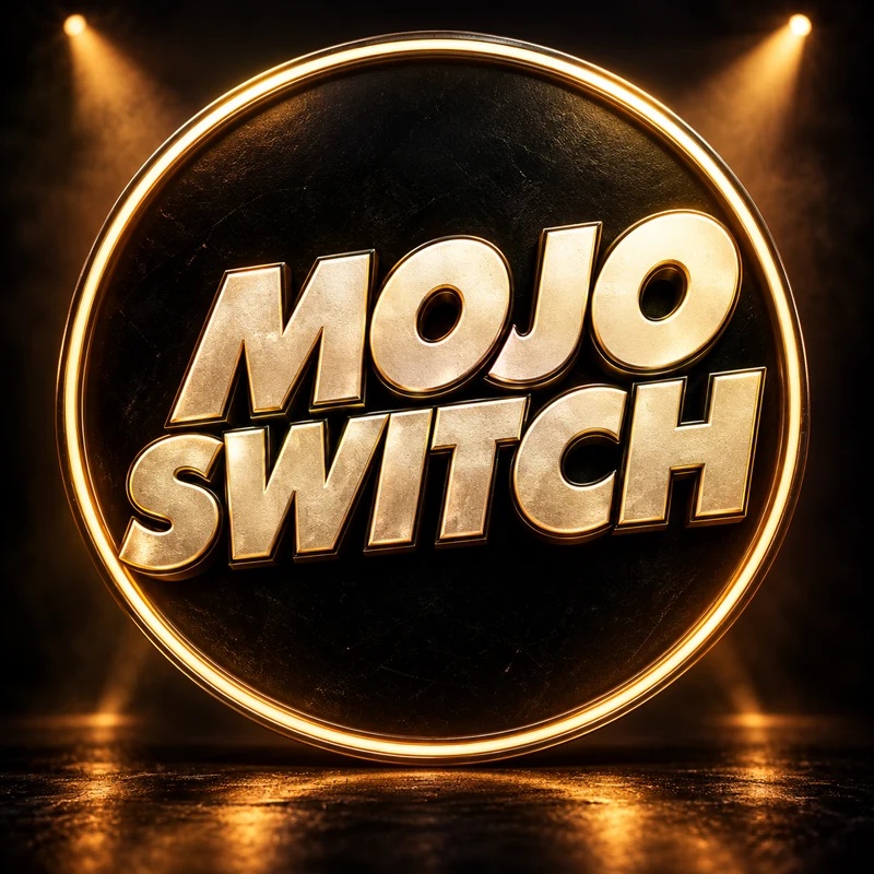 Mojo Switch gold logo in a circular stage-light emblem