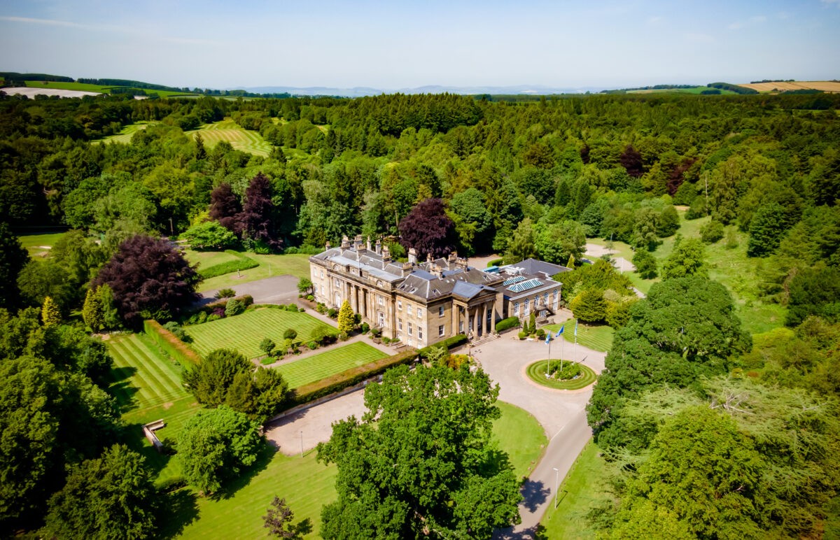 Aerial view of Balbirnie House Hotel in its parkland