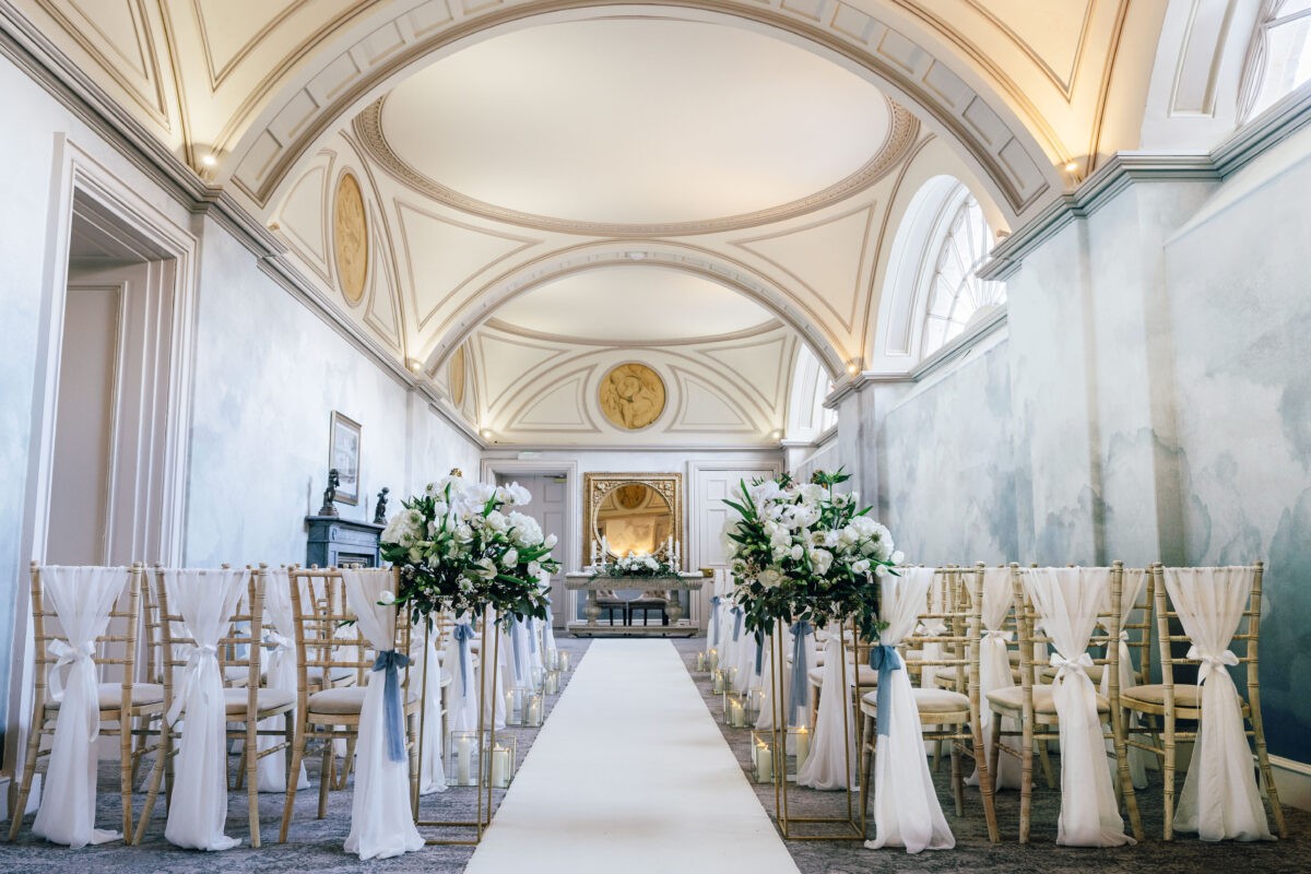 Long Gallery ceremony setup at Balbirnie House Hotel