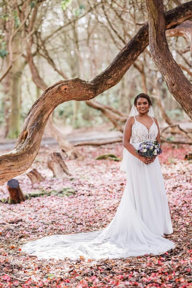 Bride beneath a tree in Balbirnie Park