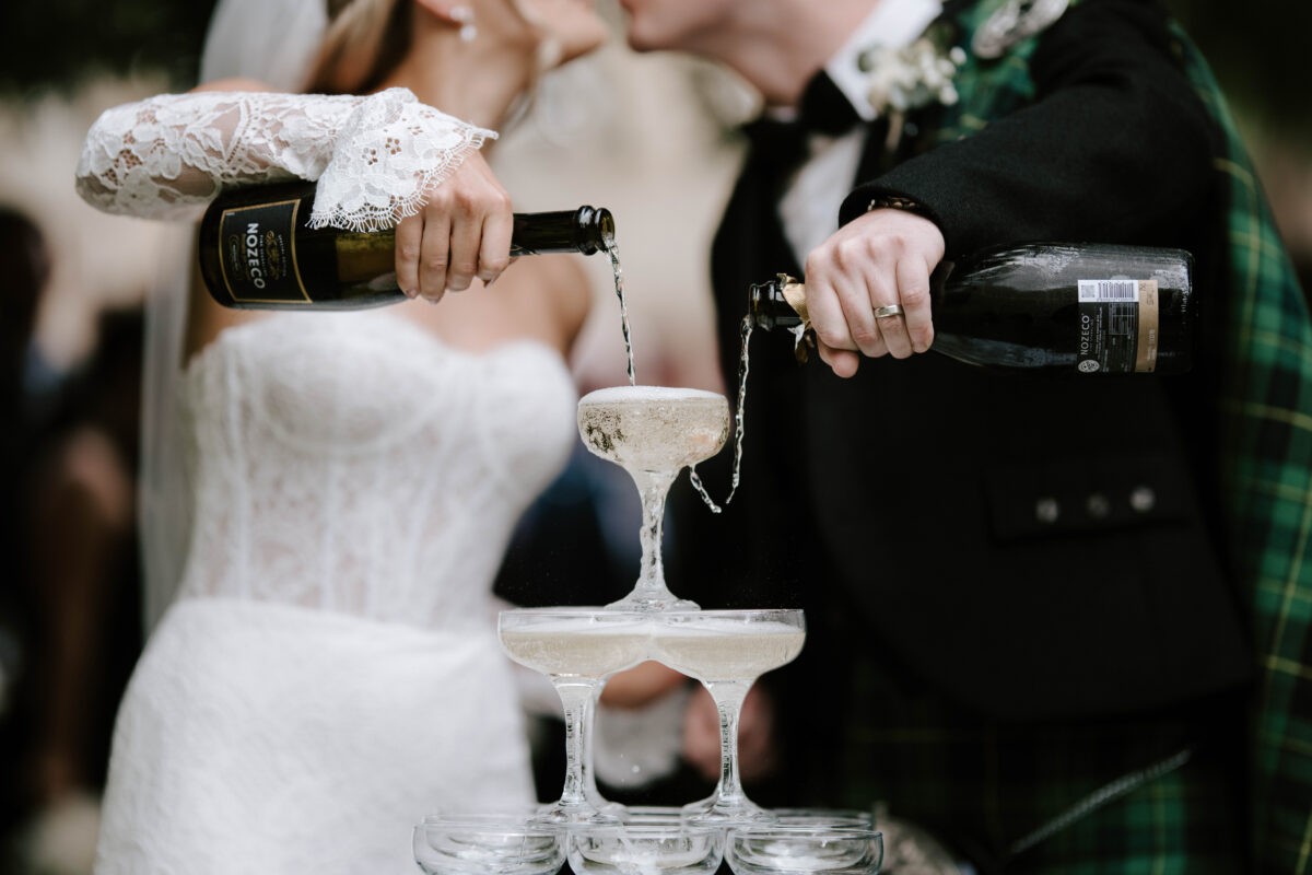 Champagne tower at a Balbirnie House wedding