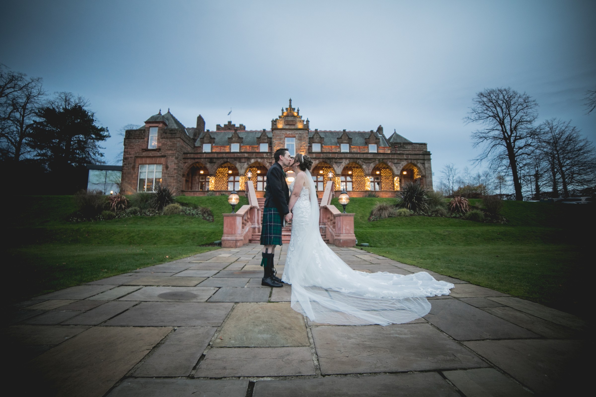 Boclair House red sandstone mansion with a newly married couple