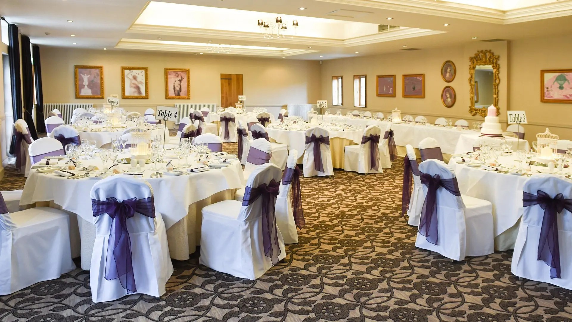 Glenskirlie function suite dressed for a wedding breakfast.