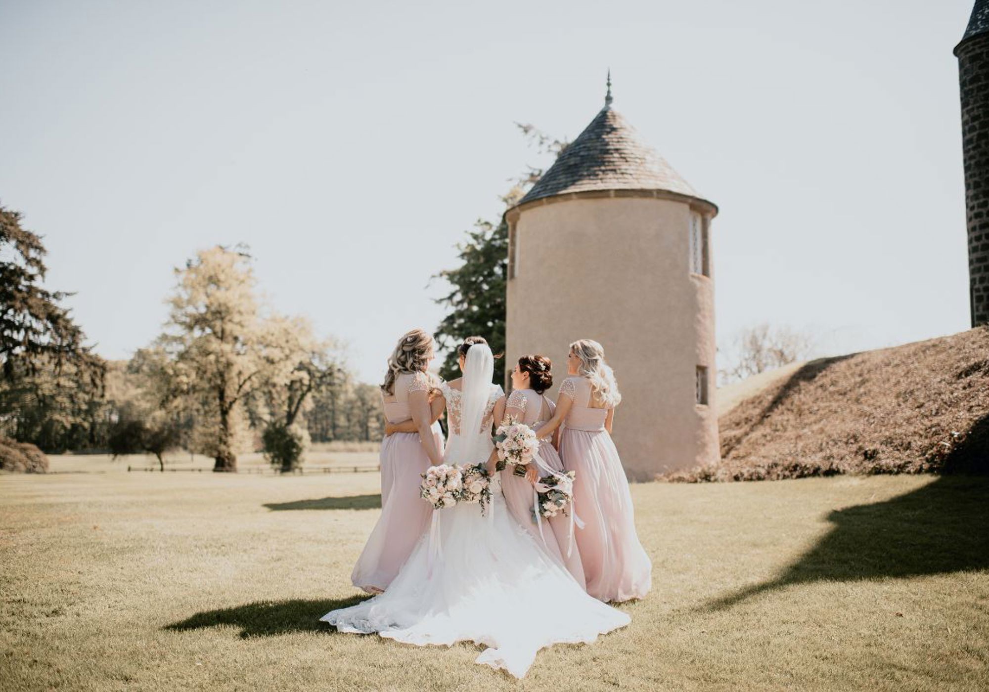 Bride and attendants in the Meldrum House grounds.